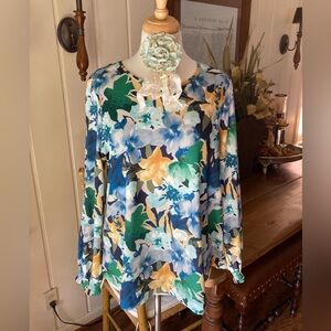Chico's Blue and Green Floral Blouse Size 2